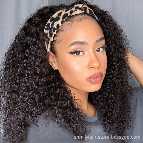 Wholesale Raw Indian Virgin Remy Human Cuticle Aligned Kinky Curly Hair None Lace Wigs For Black Women Glueless Headband Wig